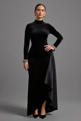 Schwarzes Hoch Niedrig Ballkleid aus Samt